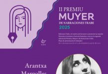 Arantxa Margolles Berán faise col II Premiu «Muyer» de Narraciones Trabe Cartel premiu, autora y obra ganadora, semeya de l'autora