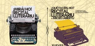 Un recital doble p’amosar el talentu lliterariu de Mieres Carteles de los dos recitales: información y foto de dos máquinas de escribir