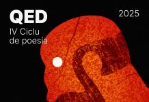 Ciclu de Poesía QED 2025: tres recitales y una antoloxía Cartel de la tercer sesión del Ciclu de Poesía QED 2025: figura d'home de perfil y información sobre autores y recital.