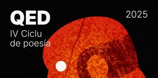 Ciclu de Poesía QED 2025: tres recitales y una antoloxía Cartel de la tercer sesión del Ciclu de Poesía QED 2025: figura d'home de perfil y información sobre autores y recital.